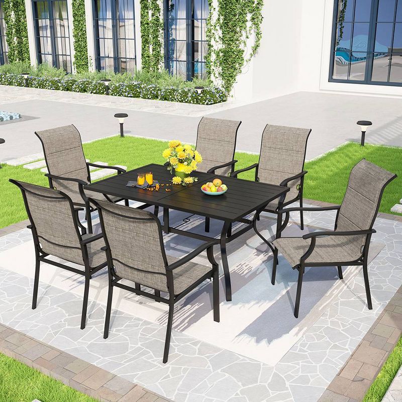 7pc Captiva Designs Patio Dining Set - Steel Table with Umbrella Hole, Metal Padded Arm Chairs, Weather-Resistant, 1 of 12