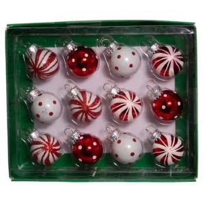 Kurt Adler Miniature Glass Ball Ornament Set, Red and White, 1" (12-Count) - 1 of 4