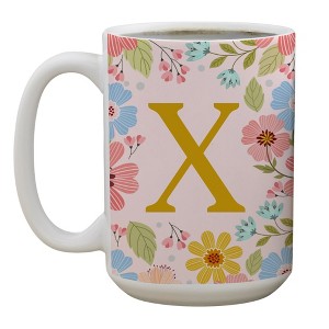 Personalization Mall Flowery Initial Personalized Coffee Mug Gold/Pink - 1 of 1