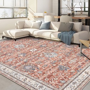 Floral Area Rugs for Living Room, Vintage Low Pile Machine Washable Area Rug, Bedroom Office Dining Room Home Decor - 1 of 4
