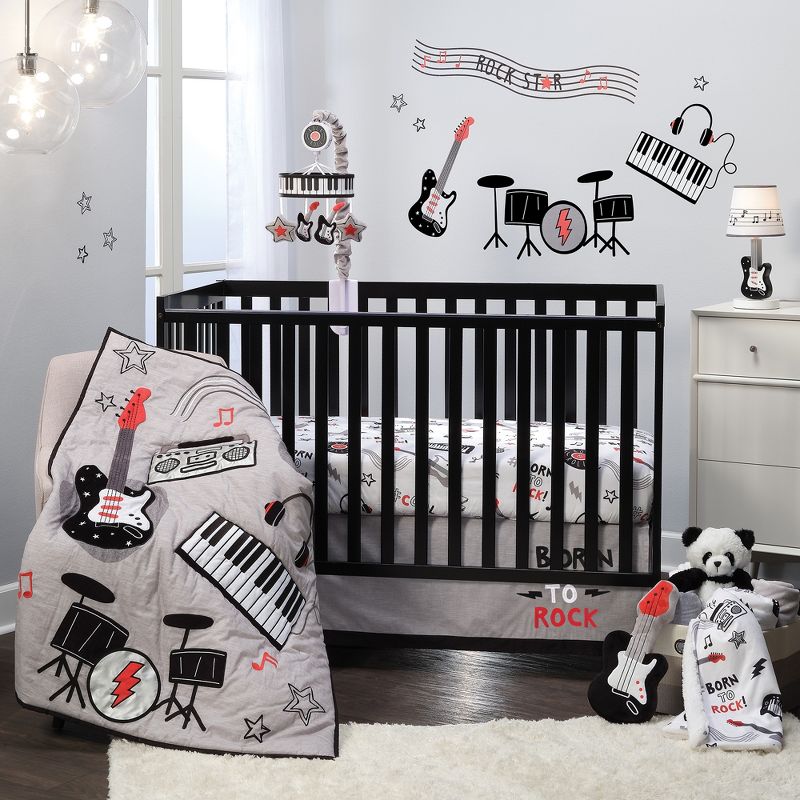 Lambs & Ivy Rock Star Musical Instruments 3-Piece Baby Crib Bedding Set - Gray, 1 of 10