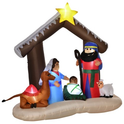 HOMCOM 79.25" Christmas Inflatable Nativity Scene, Outdoor Blow-Up Yard Decoration with LED Lights Display