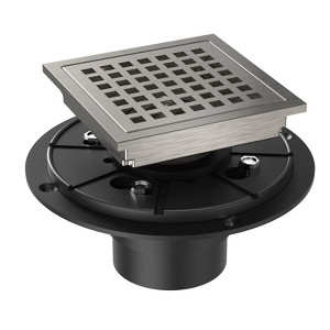 6 Inch Square Shower Floor Drain,Quadrato Pattern Grate Removable,with Flange Hair Filter,Stainless Steel - 1 of 4