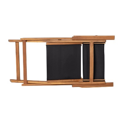 Acacia Wood and Black Mesh Folding Patio Bistro Chairs
