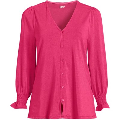 Lands' End Women's 3/4 Sleeve Lightweight Jersey Button Front Top