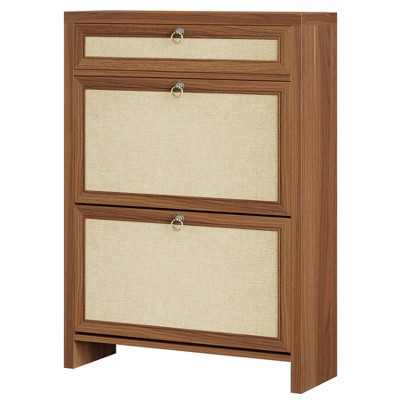 Tribesigns Farmhouse Freestanding Wood Shoe Cabinet with 2 Flip Drawers and Adjustable Shelves