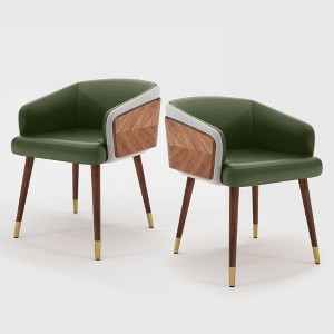 ARTPLAN Mid Century Modern Dining Chair Set of 2,Faux Leather Uphoolsted Accent Arm Chair,Walnut with Beech Feet for Dining Room/Home Office - 1 of 4