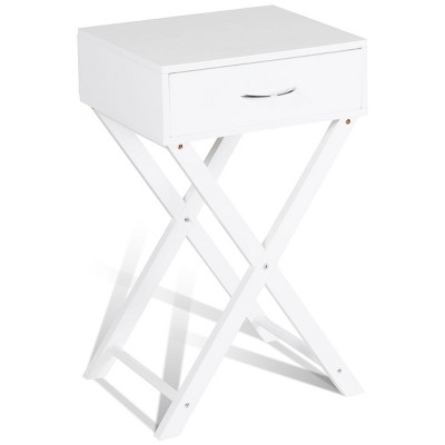 White MDF X-Shape Leg 1-Drawer Nightstand