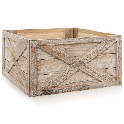 Costway Wooden Tree Collar Box Farmhouse Christmas Tree Skirt Cover 37 x 27 in Grey\Brown