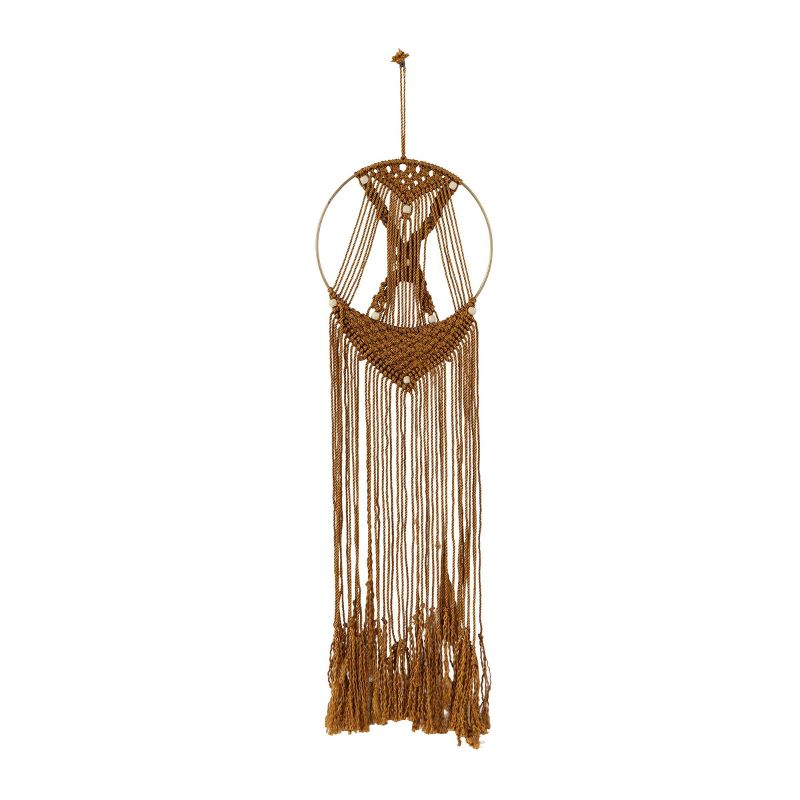 39&#34; x 10&#34; Fabric Macrame Handmade Intricately Weaved Wall Decor with Beaded Fringe Tassels Brown - Olivia &#38; May, 3 of 7