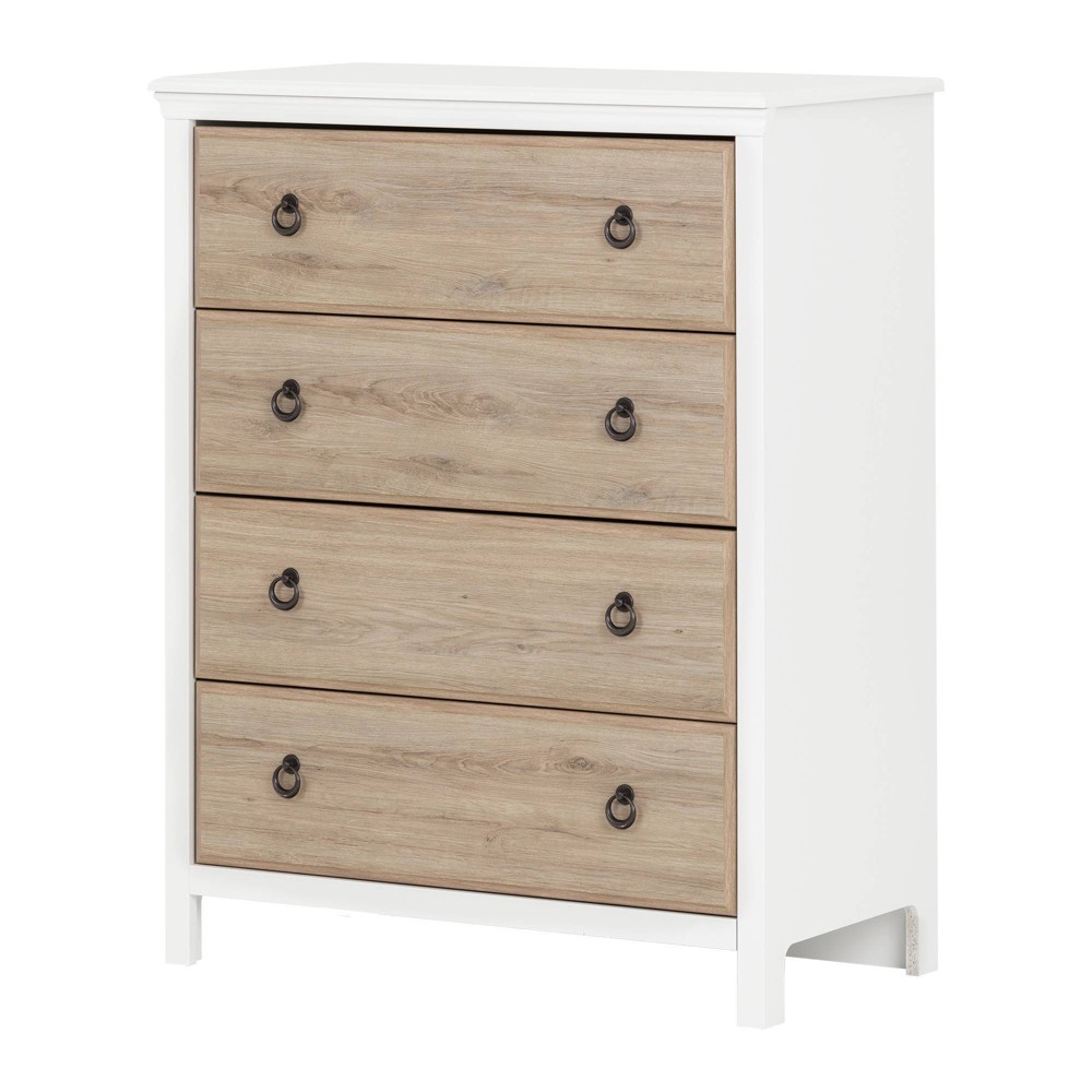 Photos - Dresser / Chests of Drawers Cotton Candy 4-Drawer Kids' Chest Pure White and Rustic Oak - South Shore