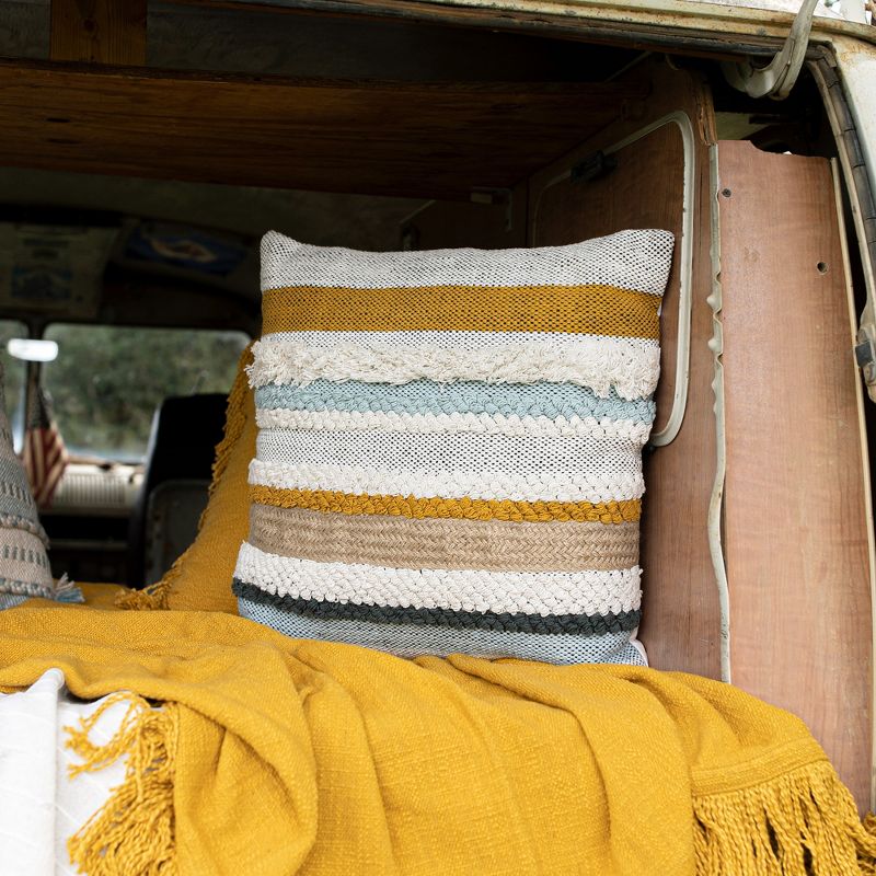 Striped with Fringe Filled Throw Pillow Mustard by Foreside Home & Garden, 3 of 8
