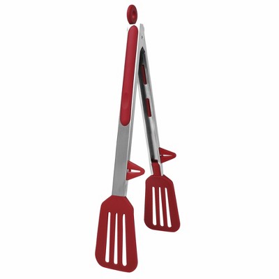 Unique Bargains Kitchen Tong Set for Cooking Stainless Steel Tongs with Stands Silicone 2pcs - Burgundy