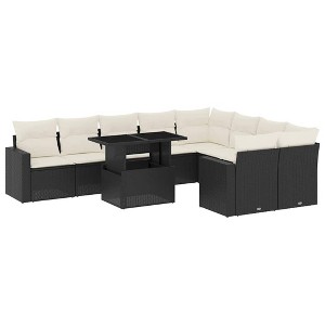 vidaXL 10 Piece Patio Sofa Set with Cushions - Black and Cream - 1 of 4