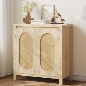 Accent Rattan Storage Cabinet, Modern Sideboard Buffet Cabinet with Door and Adjustable Shelf & Solid Wood Feet,for Living Room, Dining Room - 1 of 4