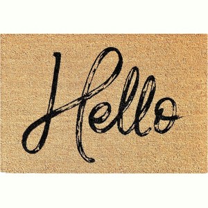 HomeRoots 24" X 36" Natural And Black Hello Distressed Outdoor Coir Door Mat - 1 of 4
