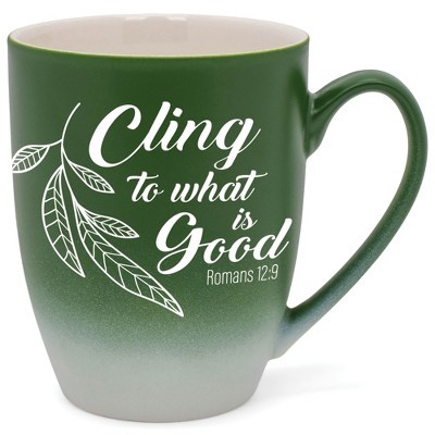 Elanze Designs Cling To What Is Good Romans 12:9 Two Toned Ombre Matte Green and White 12 ounce Ceramic Stoneware Coffee Cup Mug