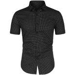 Lars Amadeus Men Short Sleeves Cotton Polka Dots Button Up Shirt