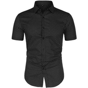 Lars Amadeus Men's Short Sleeves Polka Dots Button Down Dress Shirt