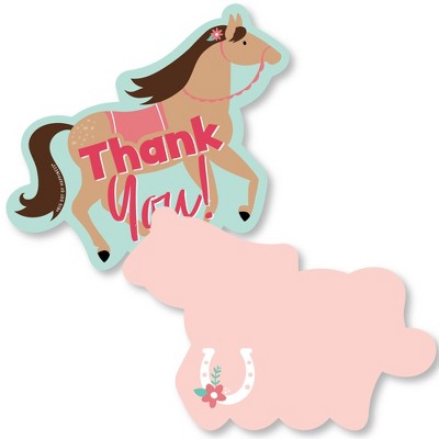 Big Dot of Happiness Run Wild Horses - Shaped Thank You Cards - Pony Birthday Party Thank You Note Cards with Envelopes - Set of 12