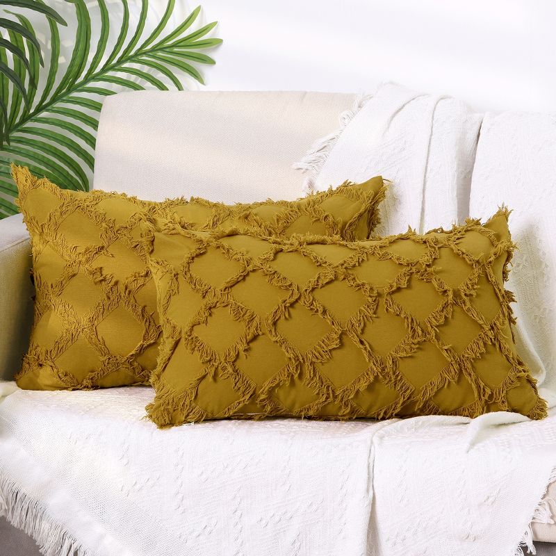 Unique Bargains Sofa Decorative Soft Cozy Neutral Solid Color Cut Flower Checkered Throw Pillow Covers 2 Pcs, 2 of 7