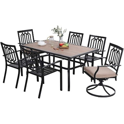 7pc Patio Dining Set with Rectangular Table, 2 Swivel Chairs with Cushions & 4 Metal Chairs - Captiva Designs