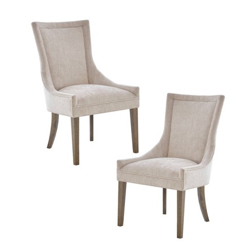 Set Of 2 Ultra Dining Side Chair Cream: Chenille Upholstery, Wood Legs 