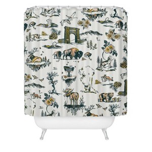 The Whiskey Ginger Yellowstone National Park Travel Pattern Shower Curtain Blue - Deny Designs - 1 of 3