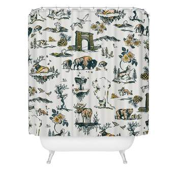 The Whiskey Ginger Yellowstone National Park Travel Pattern Shower Curtain Blue - Deny Designs