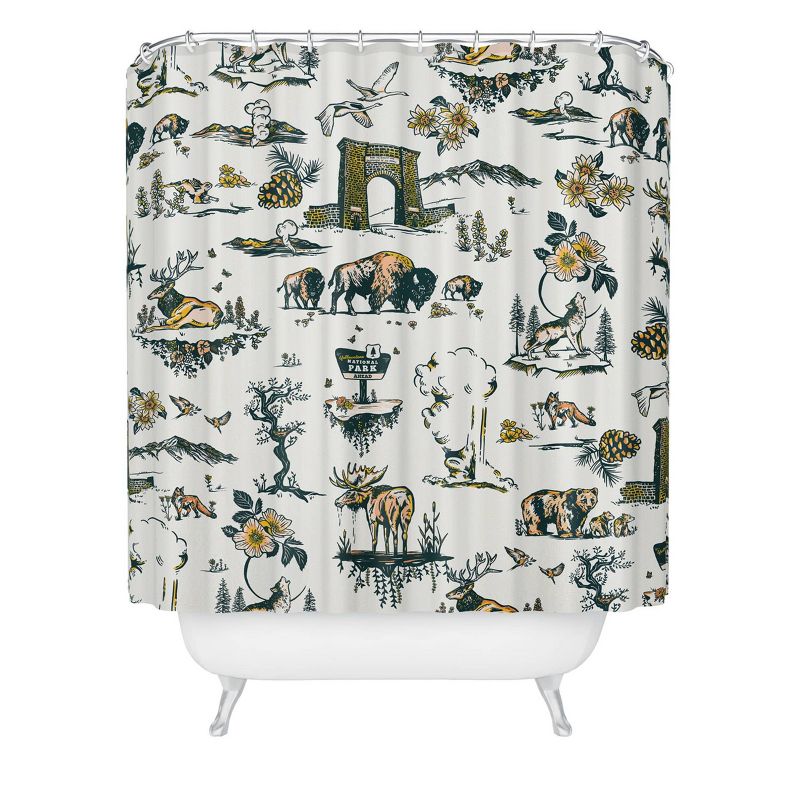 The Whiskey Ginger Yellowstone National Park Travel Pattern Shower Curtain Blue - Deny Designs, 1 of 5