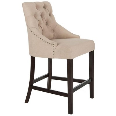 Eleni Beige Linen Tufted Wingback Counter Stools, Set of 2