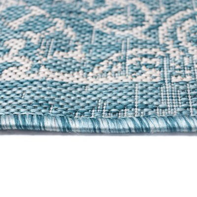 Aqua Medallion Antique Tile Handmade Indoor/Outdoor Rug