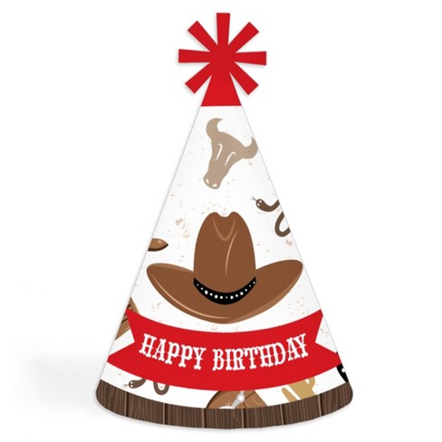 Big Dot of Happiness Western Hoedown - Cone Happy Birthday Party Hats for  Kids and Adults - Set of 8 (Standard Size)