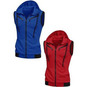 Lars Amadeus Men's Solid Color Zipper Drawstring Hoodie Vest 2 Packs - 1 of 4