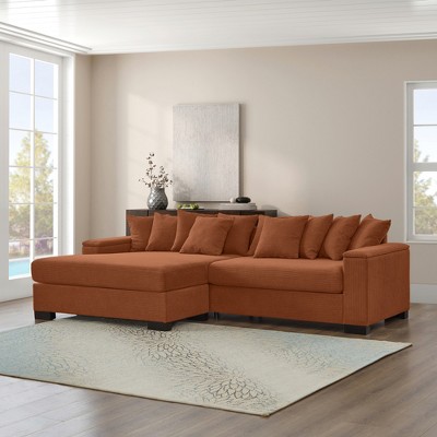 111" Luxury Corduroy Upholstered L-Shaped Sectional Sofa with Reversible Chaise Lounge and Arm Storage