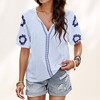 Anna-Kaci Women's Embroidered Short Sleeve Blouse with Floral Motif and Split V-Neck Detail for Casual Summer Style - 2 of 4
