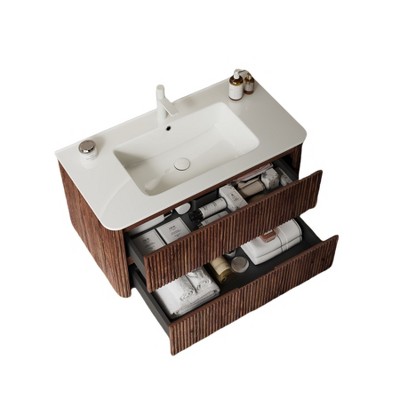 Floating Bathroom Vanity With Sink, Wall Mounted Bathroom Storage Vanity Cabinet With 2 Large Fluted Drawers, Soft-Close System, Pre-Assembled