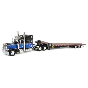 First Gear DCP Blue & Black 1/64 Peterbilt 389 Sleeper Cab Landoll 440B Traveling Axle Trailer 60-2050 - 1 of 4