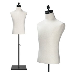 VINGLI Male Mannequin Torso with Wooden/Metal Stand, Adjustable Height Male Dress Form Body for Clothing Display and Sewing (Metal Base) - 1 of 4