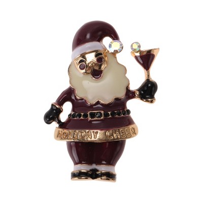 Unique Bargains Christmas Brooches YNCP4831 Santa Claus Brown Alloy Dripping Wax Red Gold Tone 1.38"x1.89" 1 Pc