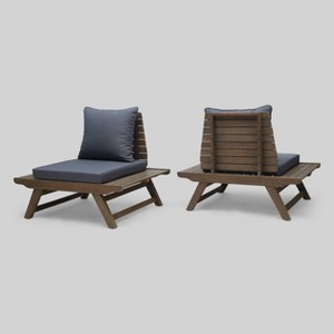 Sedona 2pk Acacia Wood Club Chairs Gray/Dark Gray - Christopher Knight Home: Weather-Resistant Patio Accent Chairs - 1 of 4
