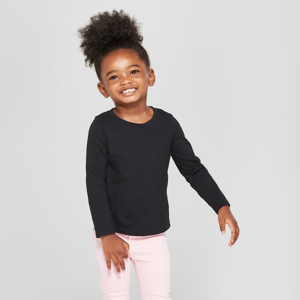 Toddler Girls' Long Sleeve T-Shirt - Cat & Jack Black 2T