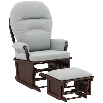 Image of HOMCOM Nursery Glider Rocking Chair with Ottoman, Thick Padded Cushion Seating and Wood Base, Light Gray