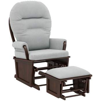 HOMCOM Nursery Glider Rocking Chair with Ottoman, Thick Padded Cushion Seating and Wood Base