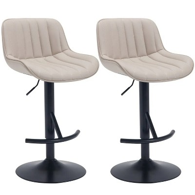 Khaki Adjustable Swivel Light Luxury Premium Bar Stools for Kitchen Counter and Dining Room, Set of 2