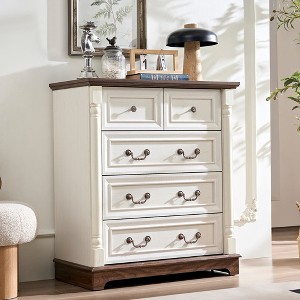 Dresser Chest with Wooden Base & Riser Trim, Wooden Rustic Rustic Chest of Drawers, Accents Cabinet Storage Dresser for -- Frevyn - 1 of 4