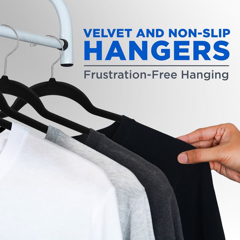 SereneLife SLHVEL100 Velvet Hangers, 100 Pcs. Heavy Duty Coat Hanger Set with 360° Swivel Hook (Black), 4 of 8