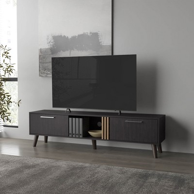 Chic Crate-Dragon Media Console – Wengue Wood 2-Door & Open Storage TV Stand, Multi-Room Furniture