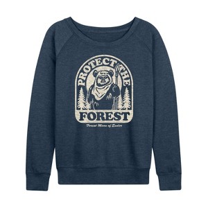 Women's - Star Wars - Ewok Protect The Forest Lightweight French Terry Wide Neck Long Sleeve Shirt - 1 of 4