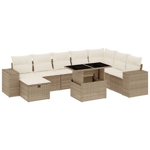 vidaXL 9 Piece Patio Sofa Set with Cushions Beige and Cream Poly Rattan - Without Storage - 1 of 4